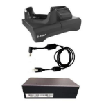 Zebra KIT - Single-slot and spare battery charging cradle kit for TC53 / TC58, TC53e / TC58e / TC53e-RFID devices without a rugged boot, Includes power supply (PWR-BGA12V50W0WW), DC cable (CBL-DC-388A1-01), and a black shim (SHIM-CRD-TC5-BLK),