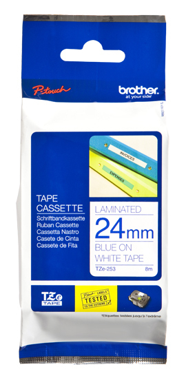 Brother P-Touch TZe 24mm Blue on White Labelling Tape TZE253