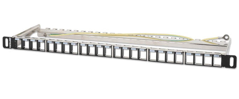 Intellinet 19" 24-Port Shielded Blank Patch Panel, 0.5U, Unloaded 19-inch Rackmount Keystone Panel for High-density Installations, Removable Cable-Management Bar, Black