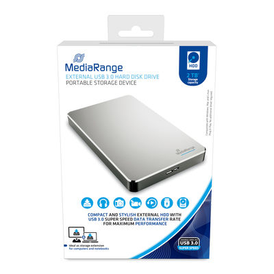 MediaRange MR997 external hard drive 2 TB 5400 RPM 2.5" Micro-USB B 3.2 Gen 1 (3.1 Gen 1) Silver