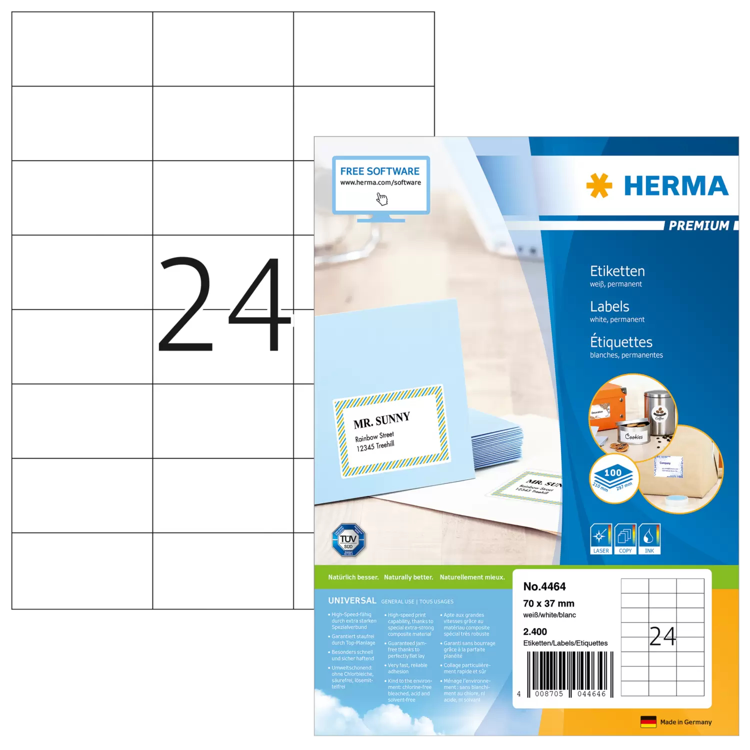 Image of HERMA Labels Premium A4 70x37 mm white paper matt 2400 pcs.