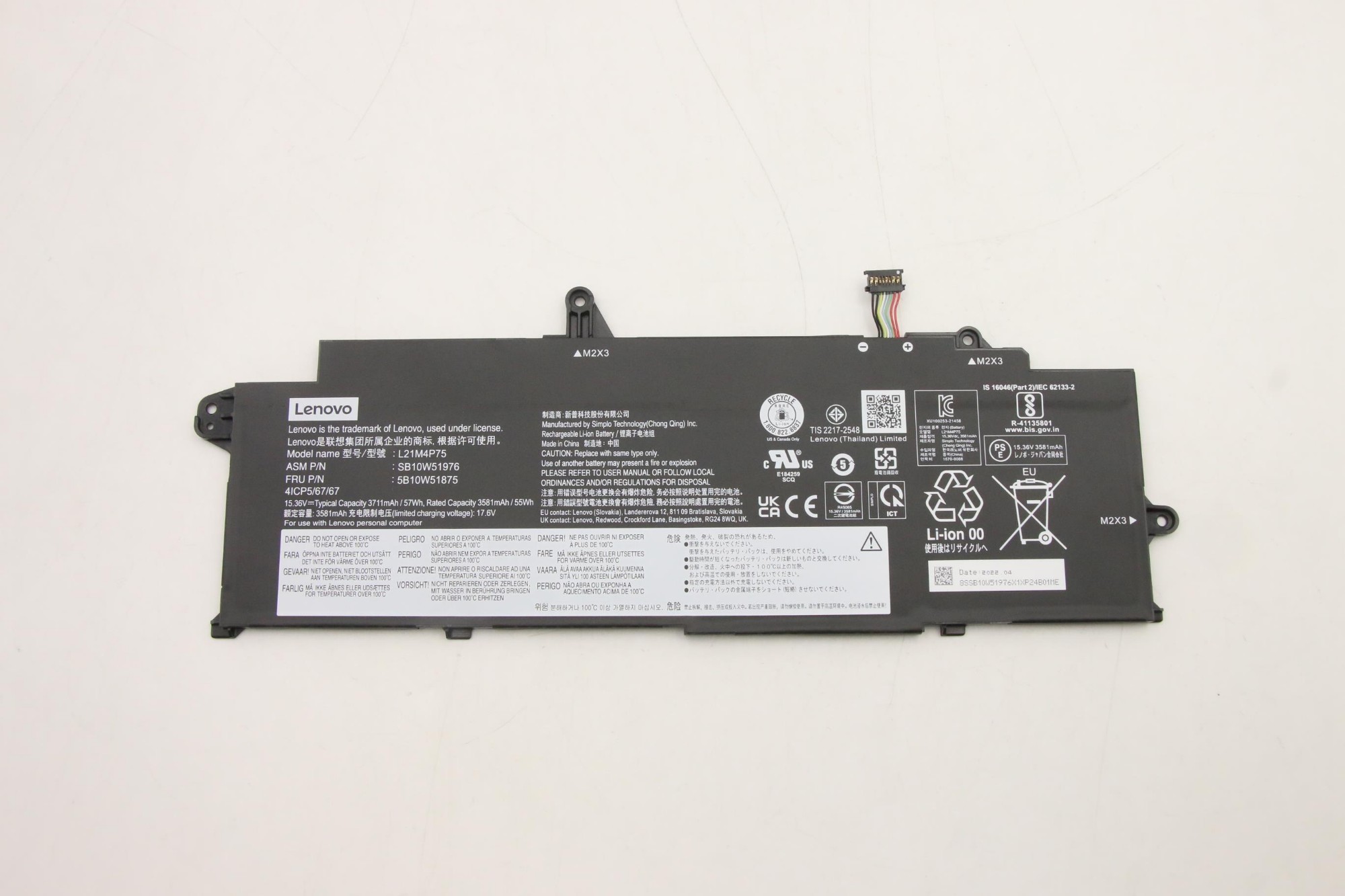 Lenovo 5B10w51875 Laptop Spare Part Battery