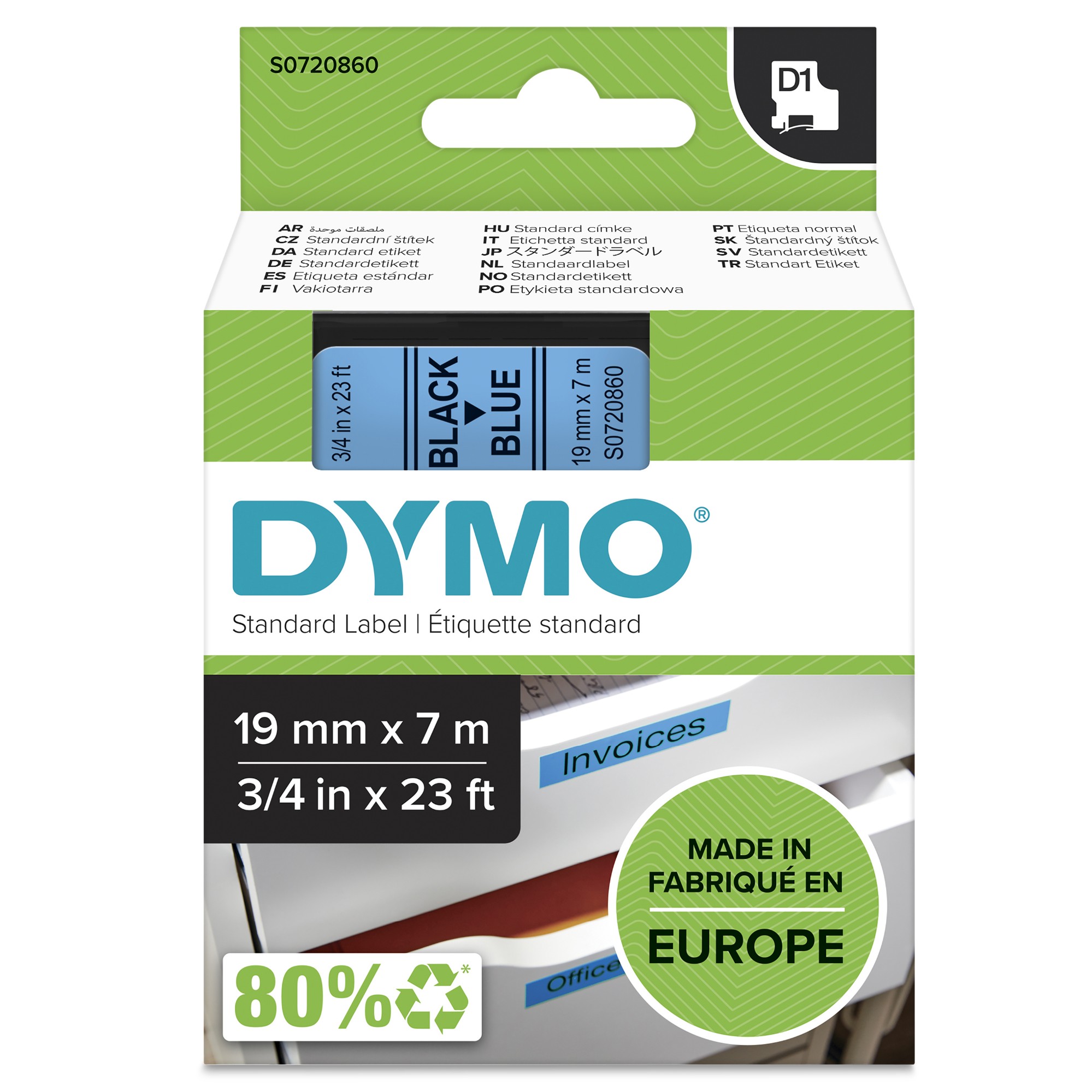 Dymo 45806/S0720860 DirectLabel-etikettes black on blue 19mm x 7m for