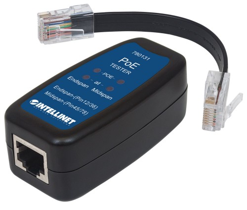 Intellinet PoE+ Tester, Power over Ethernet Plus Test Tool; Detects Endspan, Midspan, IEEE802.3af- and IEEE802.3at, Compact