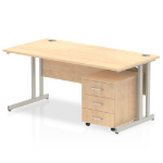 Dynamic Impulse Cantilever Straight Office Desk W1400 x D800 x H730mm Maple Finish Silver Frame With 3 Drawer Mobile Pedestal - MI000983 DD