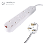 CONNEkT Gear 5m 4 Way Surge Protected Power Extension Block - UK Plug to 4 x UK Sockets - White