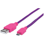 Manhattan 394048 USB-kabel USB 2.0 1 m USB A Micro-USB B 0,48 Gbit/s Roze, Paars