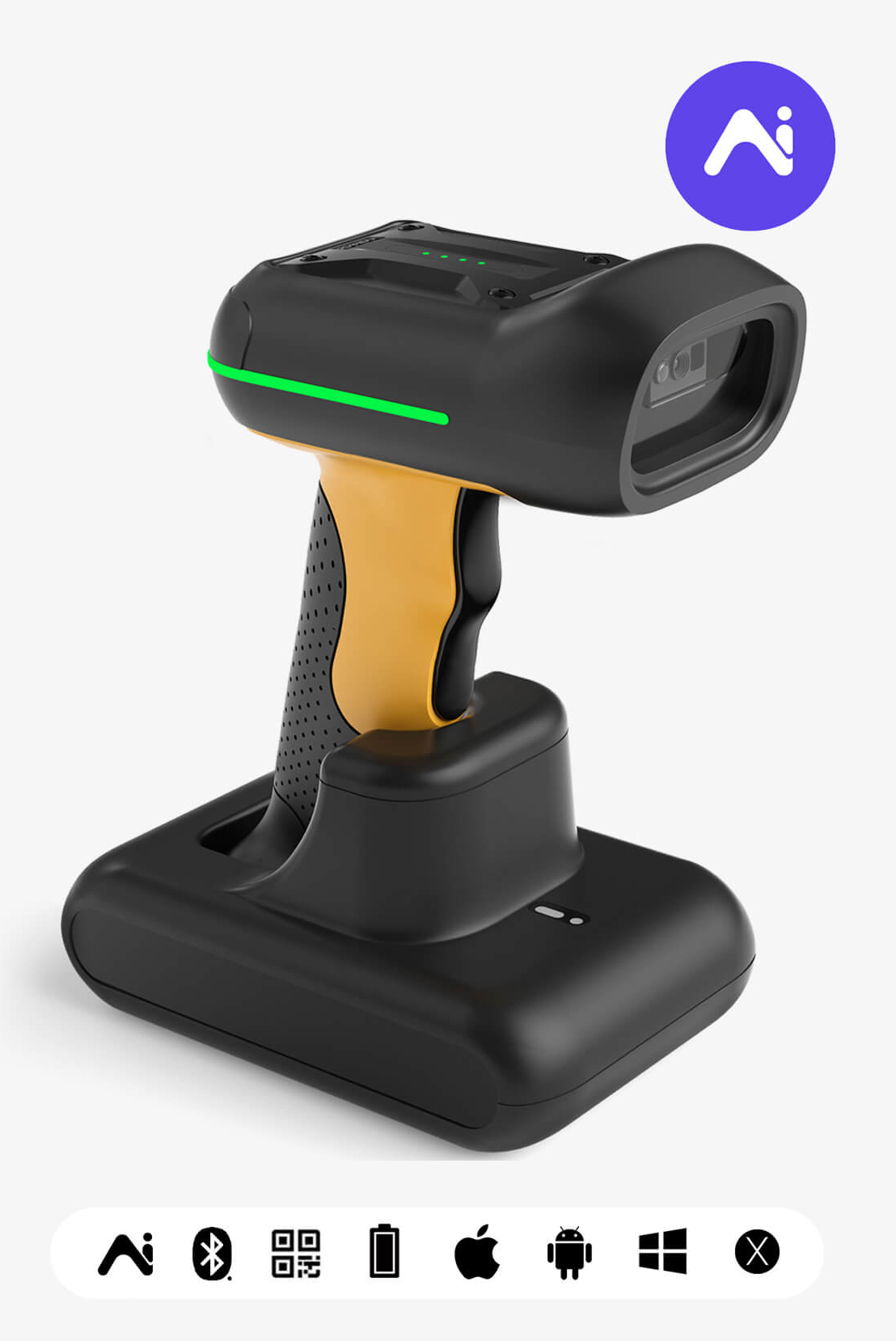 Inateck BCST-75S Handheld bar code reader 1D/2D CMOS Black, Yellow