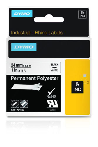 Dymo 1734523/S0773830 Ribbon Polyester permanent black on white 24mm x 5,5m for Dymo Rhino 6-24mm