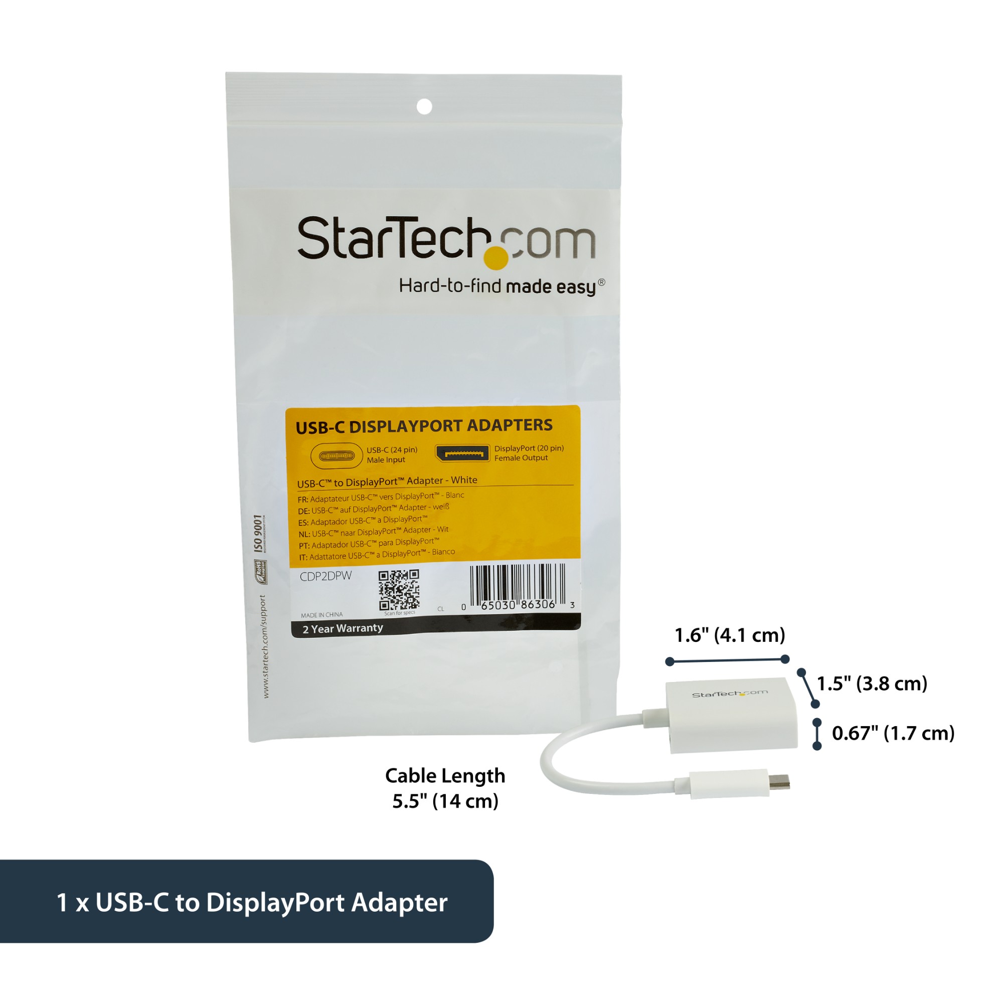 StarTech.com USB-C to DisplayPort Adapter - 4K 60Hz - White