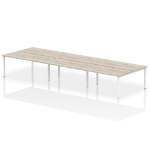 Dynamic Impulse Back-to-Back 6 Person Bench Desk W1600 x D1600 x H730mm With Cable Ports Grey Oak Finish White Frame - IB00203 DD