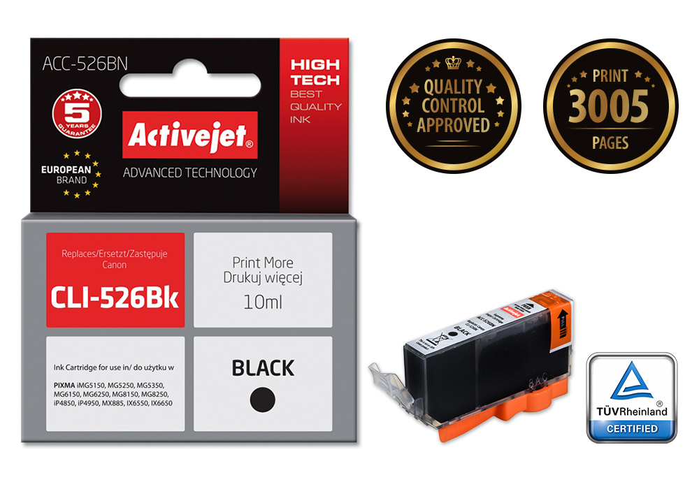 Activejet ACC-526BN ink (replacement for Canon CLI-526Bk; Supreme; 10 ml; black)