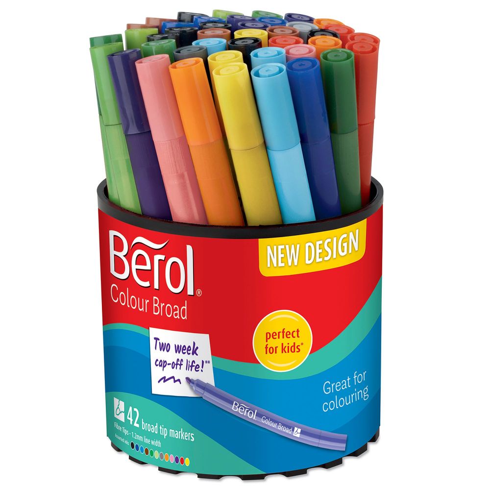 2057597 Broad Felt Tip Colouring Pens Assorted colours 1.2mm Tub of 42 thumbnail