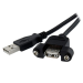 StarTech.com Cable Alargador de 30cm USB 2.0 para Montar Empotrar en Panel - Extensor Macho a Hembra USB A - Negro