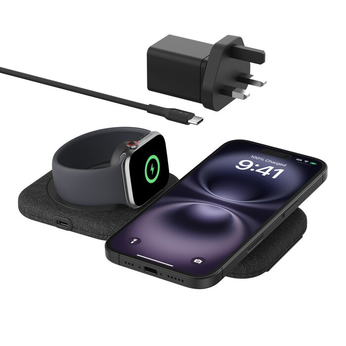 Belkin WIZ026MYBK mobile device charger Smartwatch, Smartphone, Headset Black USB Wireless charging Fast charging Indoor