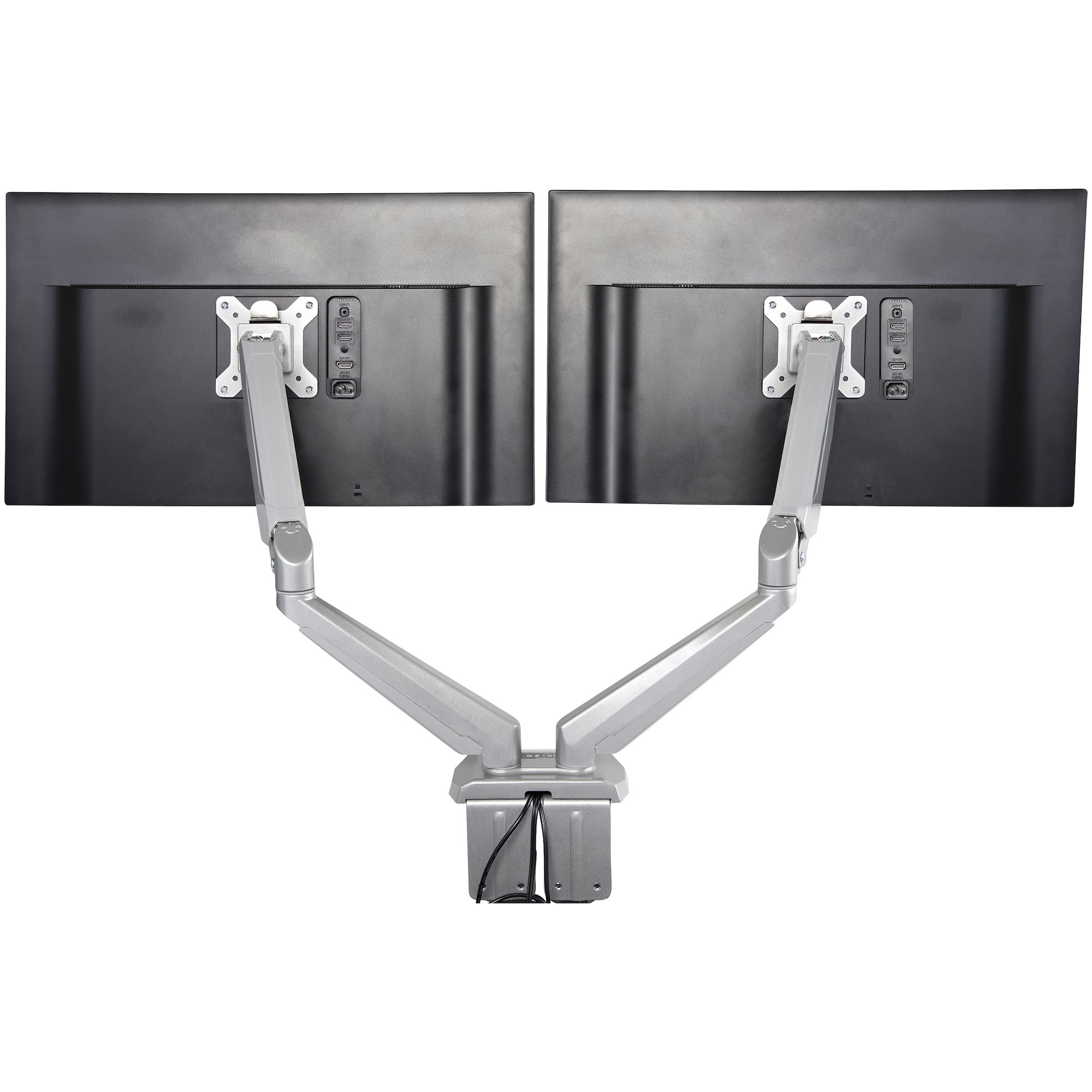 StarTech.com Desk Mount Dual Monitor Arm with USB & Audio - Desk Clamp VESA Mount for up to 30 inch Displays - 2x USB, 2x 3.5mm audio - Ergonomic Full Motion Dual Monitor Arm - Silver