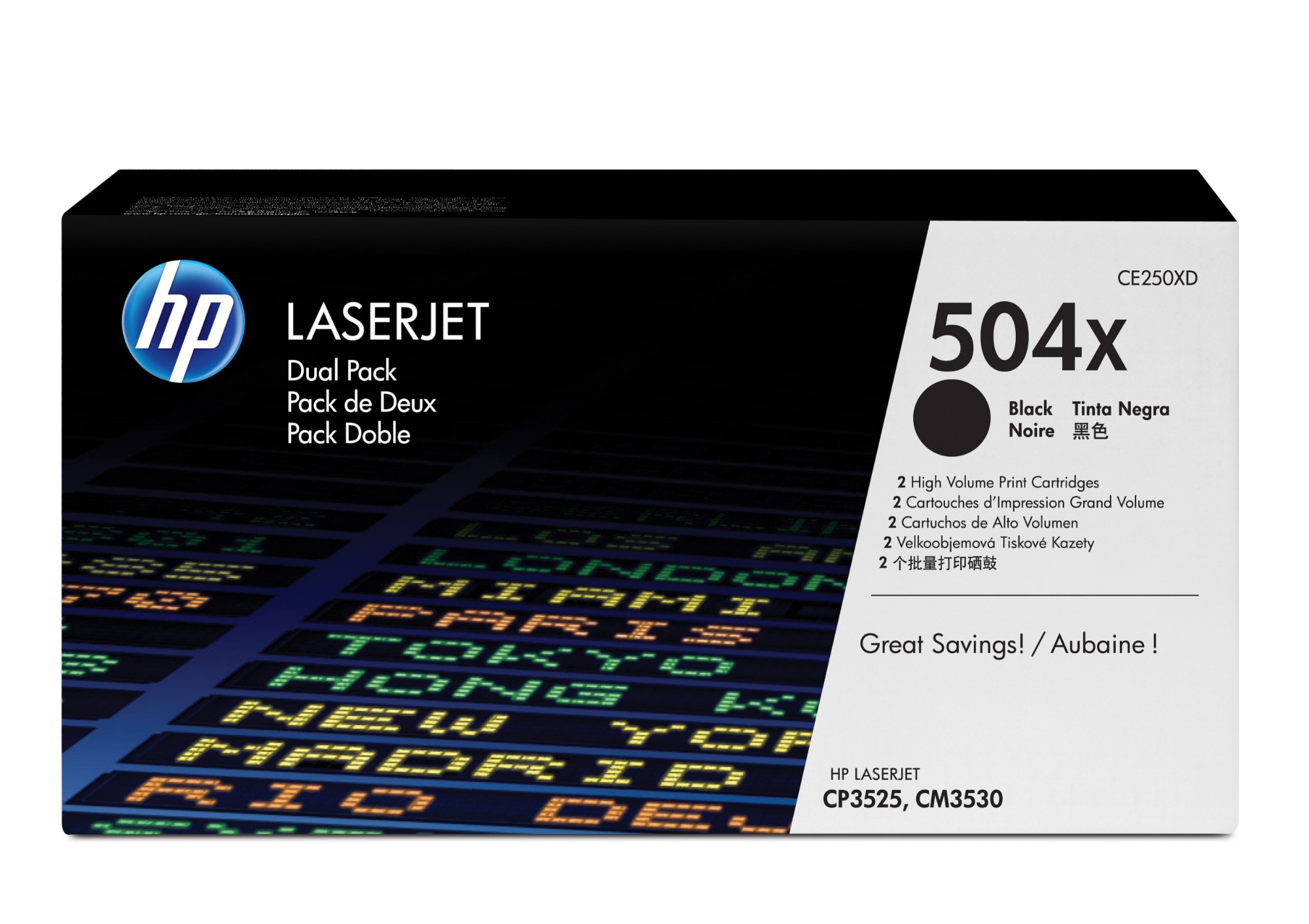 HP CE250XD/504X Toner cartridge black high-capacity twin pack, 2x10.5K pages ISO/IEC 19798 Pack=2 for HP CLJ CP 3525