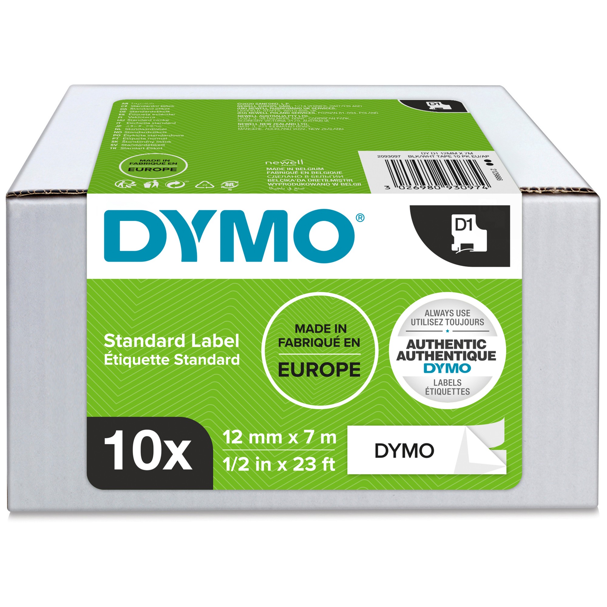 Image of Dymo 2093097 DirectLabel-etikettes black on white 12mm x 7m Pack=10 fo