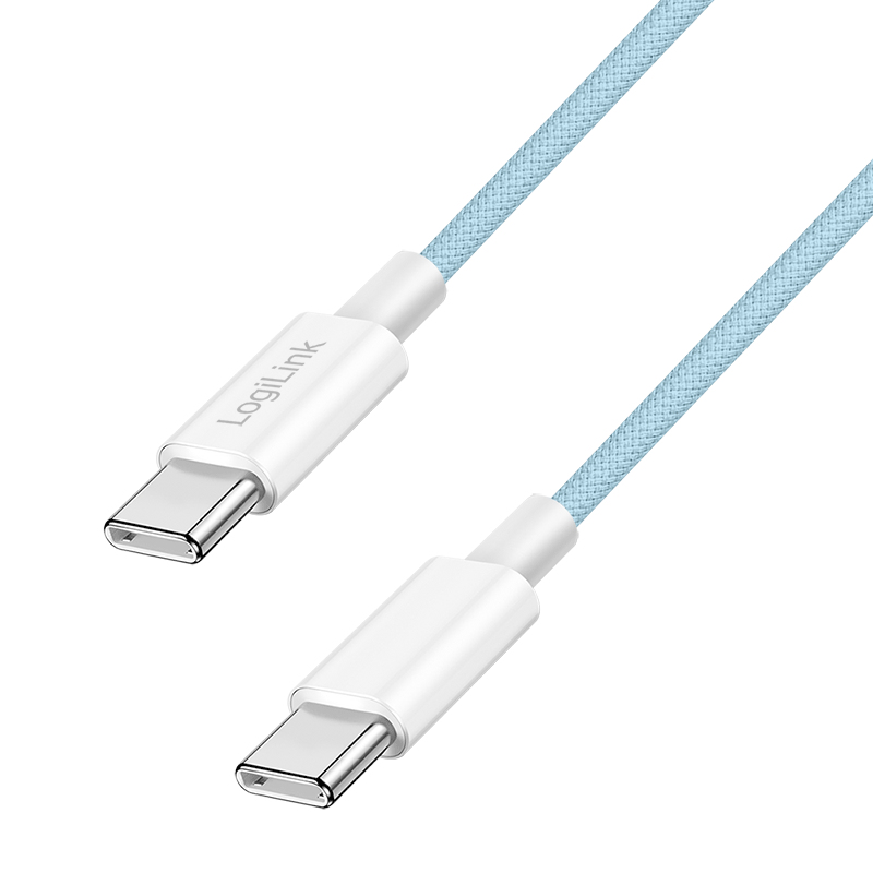 LogiLink USB 2.0 Type-C cable, C/M to C/M, nylon jacket, 60W, blue, 1.5 m