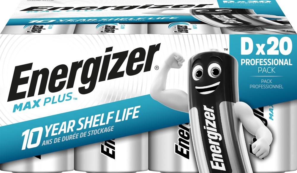 Energizer Max Plus Alkaline D Battery Pack of 20