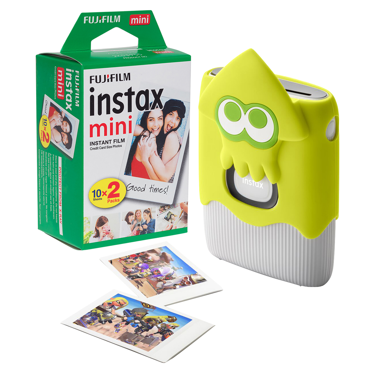16800919+16567828 FUJI Instax Mini Link 2 Wireless Photo Printer with Special Edition Nintendo Splatoon Case and 20 Shot Film Pack - Clay White