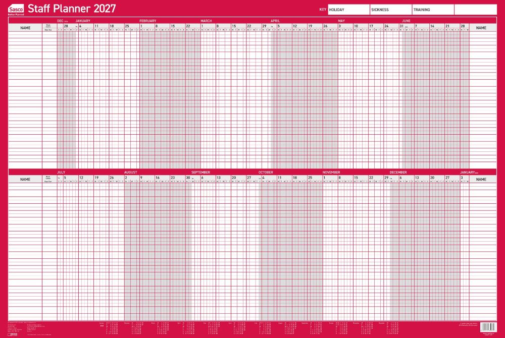 2027 Mounted Staff Year Wall Planner 915 x 610mm thumbnail