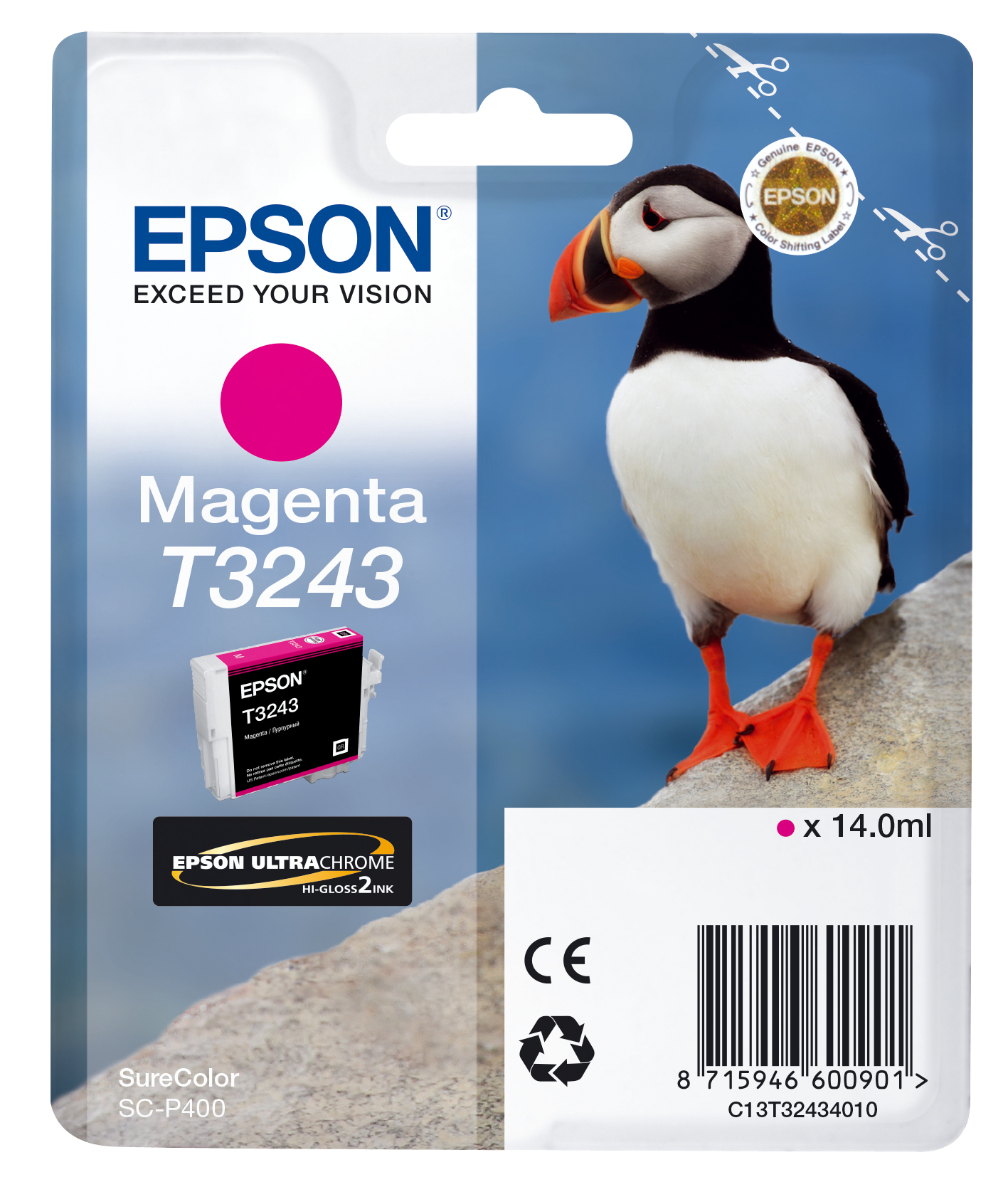 Image of Epson C13T32434010/T3243 Ink cartridge magenta, 980 pages 14ml for...