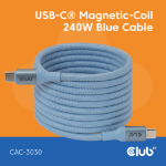CLUB3D USB-C® Magnetic-Coil 240W PD3.1 Blue Cable 2m / 6.56ft Fast Charging