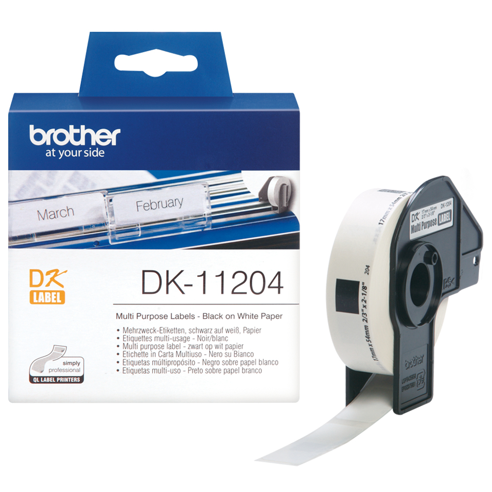Brother Black on White Paper Multi Purpose Labels (Pack of 400) DK11204