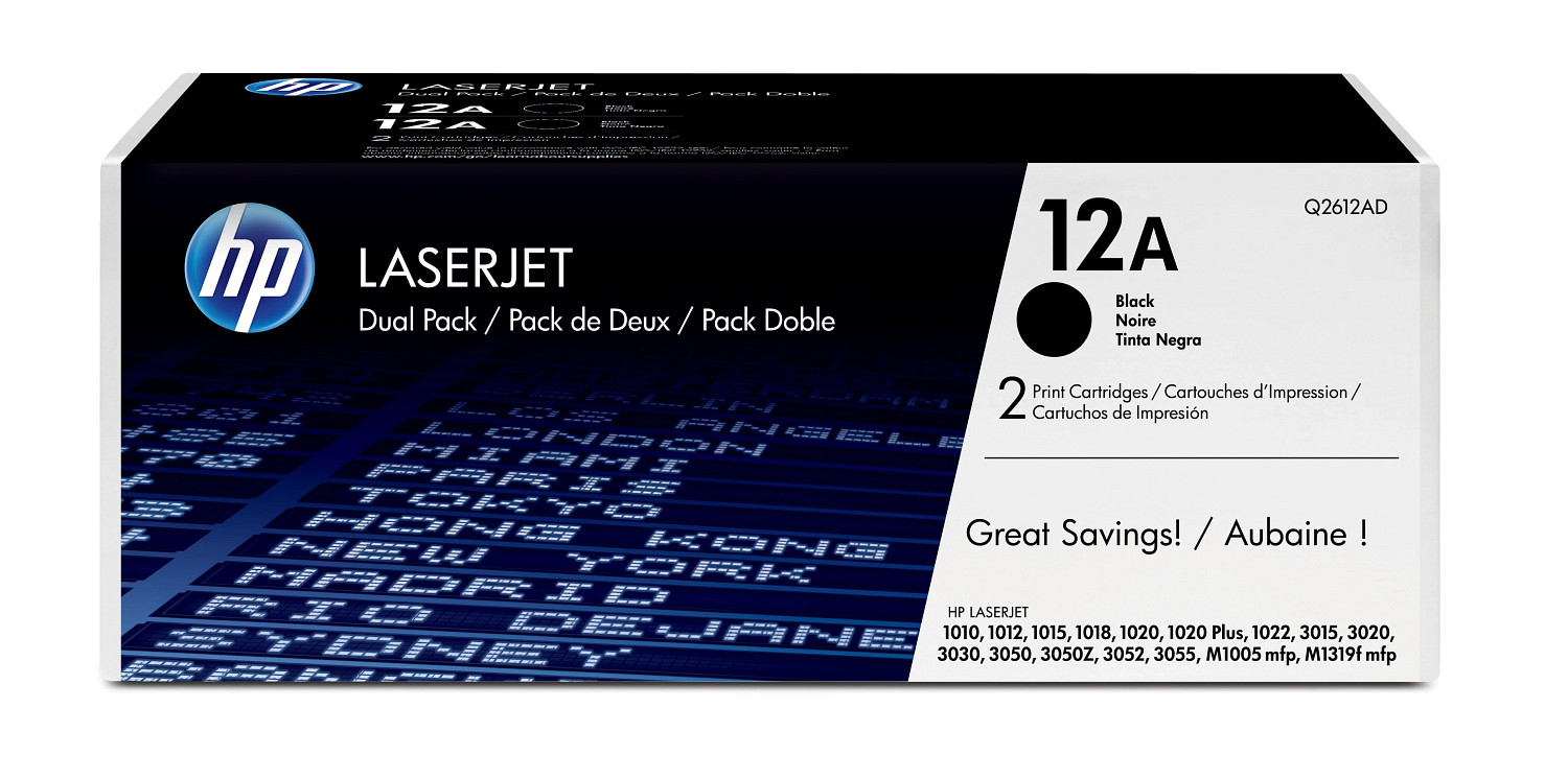 HP Q2612AD/12AD Toner cartridge black twin pack. 2x2K pages/5% Pack=2