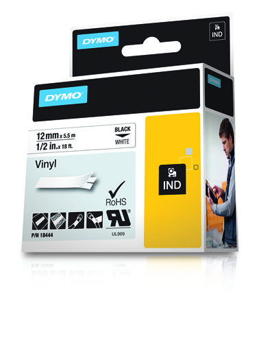 Dymo 18444 Rhino Label Printer Tape 12mmx5.5m Black on White S0718600