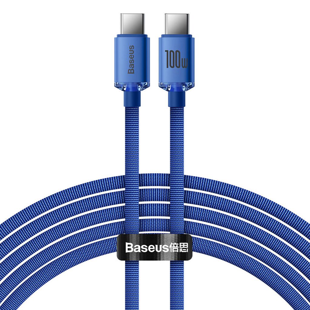 EU Product - Crystal Shine USB-C to USB-C Charging cable 100W, 2m - Blue thumbnail