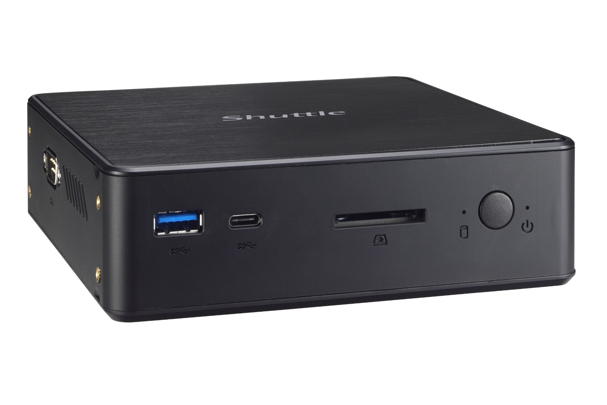 Shuttle Nano PC NC10U , Intel Celeron 4205U, 1x HDMI, 1x DP, 1x 2.5" bay, 1x M.2, 1x LAN, 1x COM, Wifi, 24/7 permanent operation, incl. VESA & Stand