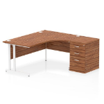 Dynamic Impulse W1600 x D1200 x H730mm Right Hand Crescent Desk Cantilever Leg With D600mm Desk High Pedestal Walnut Finish White Frame - I004110 DD