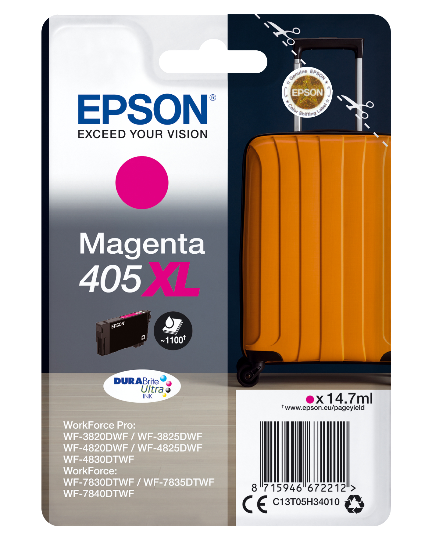 Epson 405XL Ink Cartridge DURABrite Ultra Suitcase Magenta C13T05H34010