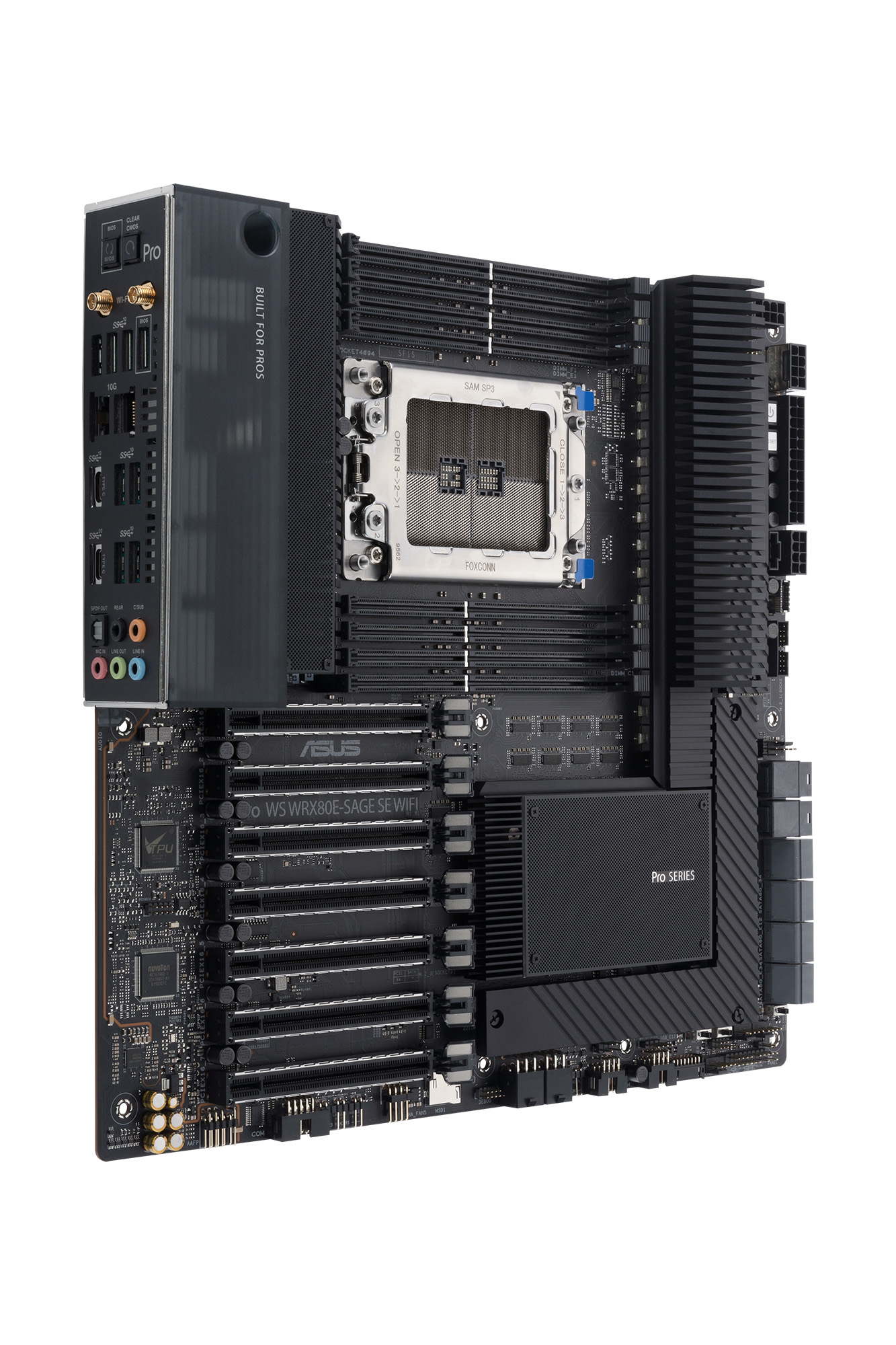 90MB1E60-M0EAY0 ASUS PRO WS WRX80E-SAGE SE WIFI II, Workstation, AMD WRX80, sWRX8, EATX, 8 DDR4, SLI, Wi-Fi 6E, Dual 10G LAN, Hyper M.2 Card, 3x M.2