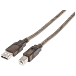 Manhattan USB-A to USB-B Cable, 11m, Male to Male, Active, 480 Mbps (USB 2.0), Built In Repeater, Hi-Speed USB, Translucent Silver, Three Year Warranty, Polybag