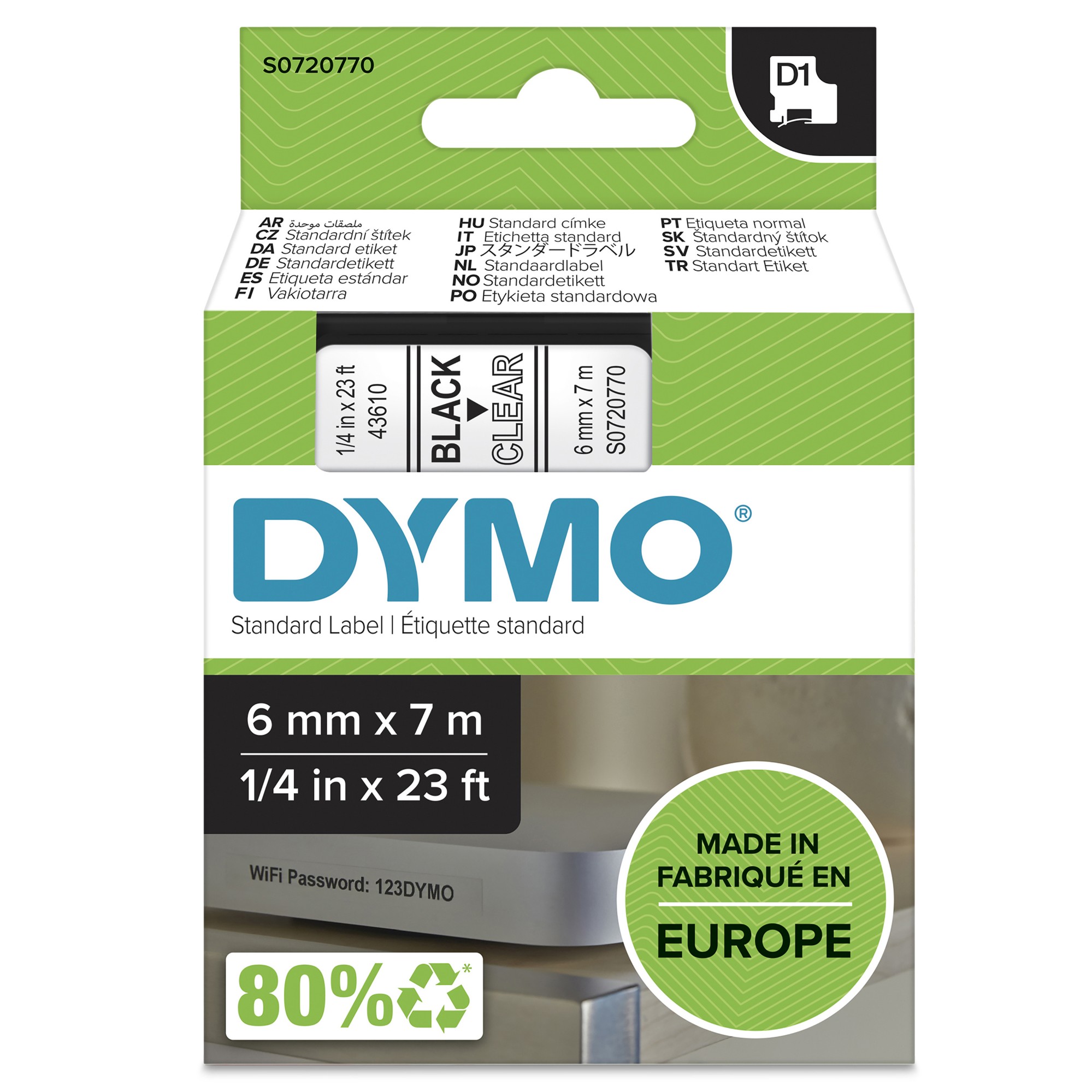 Dymo 43610/S0720770 DirectLabel-etikettes black on Transparent 6mm x 7