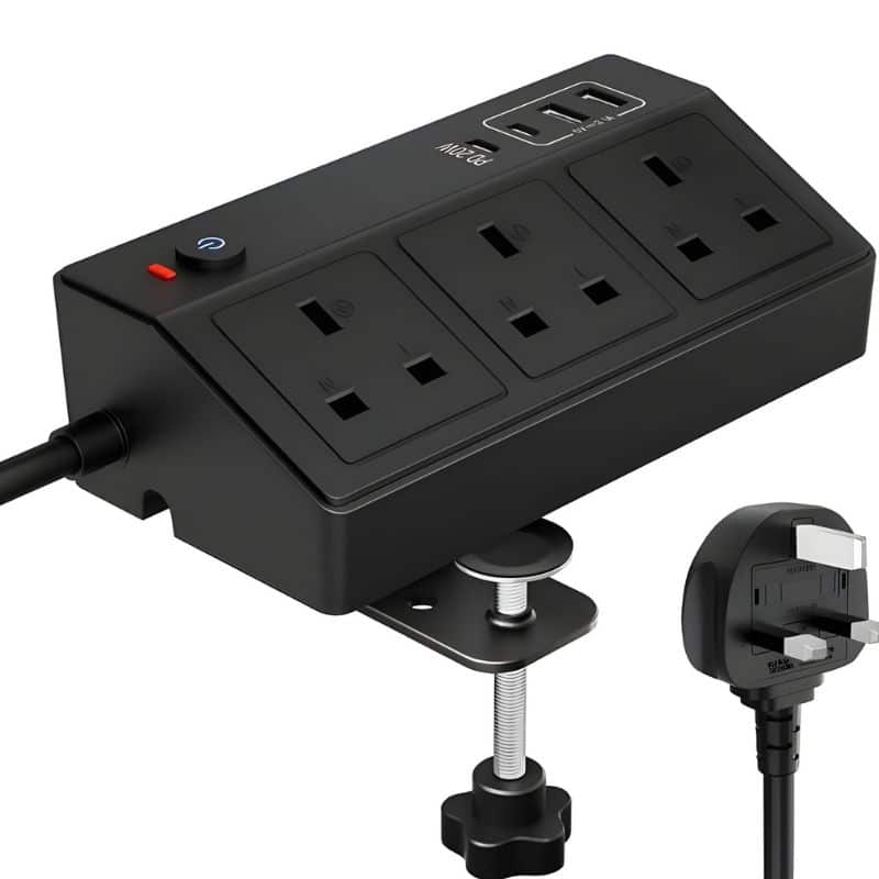 Proline DESK POWER POD 3 x 13A + 2 USB-A & 2 X USB-C (20W) - BLACK