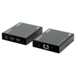 Manhattan 4K HDMI over Ethernet Extender Kit, Extends 4K@60Hz signal up to 70m with a single Cat6 Ethernet Cable, Transmitter and Receiver, Power over Cable (PoC), Black, Three Year Warranty, Box