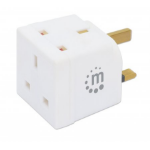 Manhattan UK Double Plug Adaptor, x2 output (2-way), Plug Socket, White, Three Year Warranty