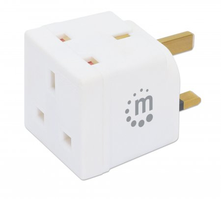 Manhattan UK Plug Adaptor, x2 output (2-way), Plug Socket, White, Three Year Warranty