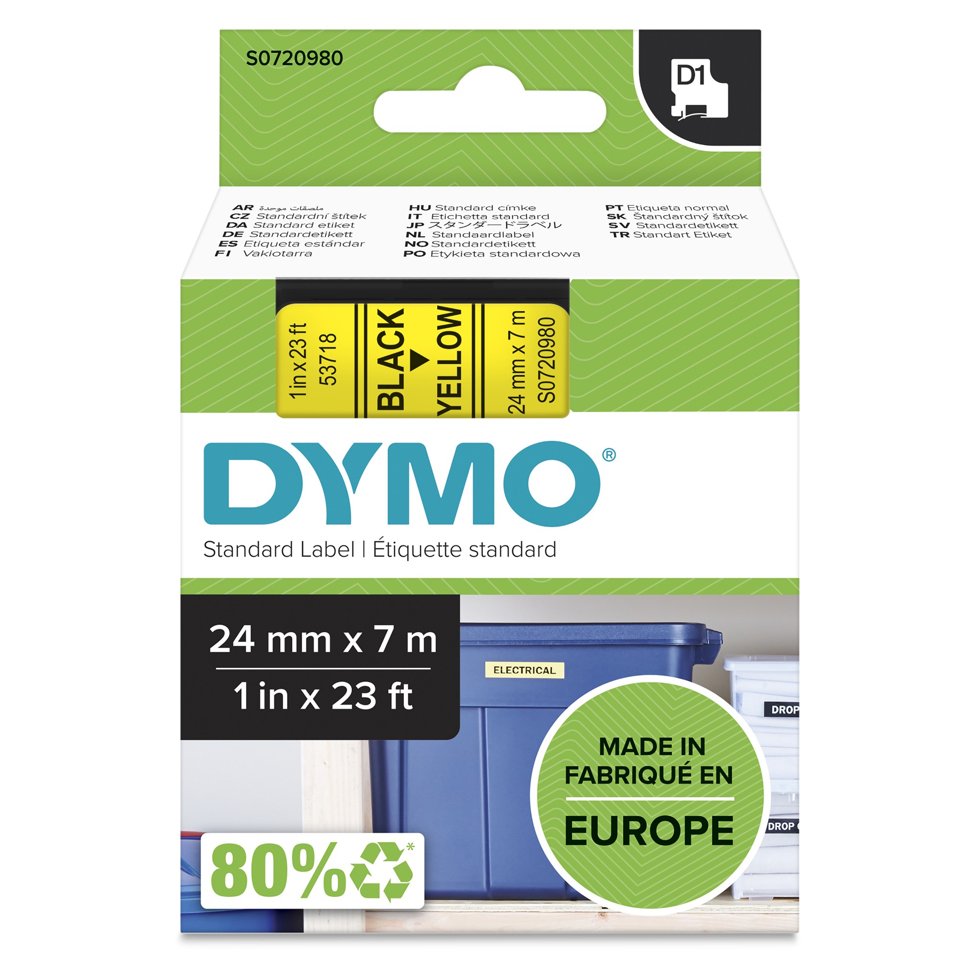 Dymo 53718/S0720980 DirectLabel-etikettes black on yellow 24mm x 7m for Dymo D1 6-24mm/400 Duo