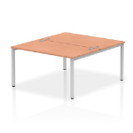 Dynamic Impulse Back-to-Back 2 Person Bench Desk W1400 x D1600 x H730mm With Cable Ports Beech Finish Silver Frame - IB00112 DD