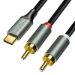 LogiLink USB 2.0 Type-C cable, C/M to 2x RCA/M, stereo audio, alu, black/silver, 1.5 m