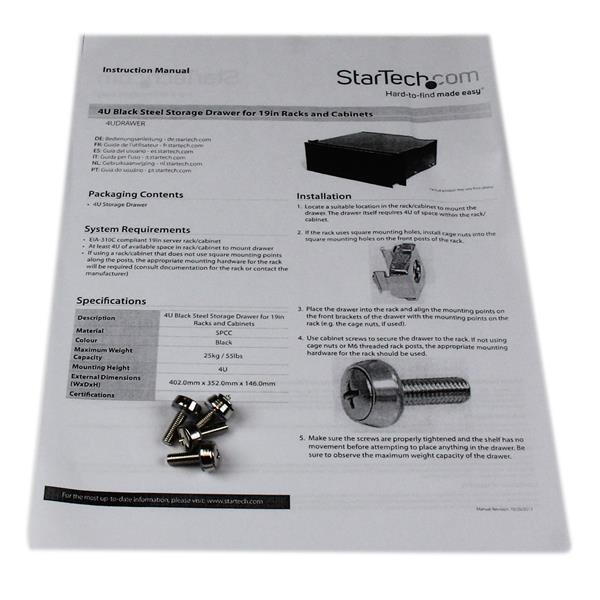 StarTech.com 4U Black Steel Storage Drawer for 19in Racks and Cabinets