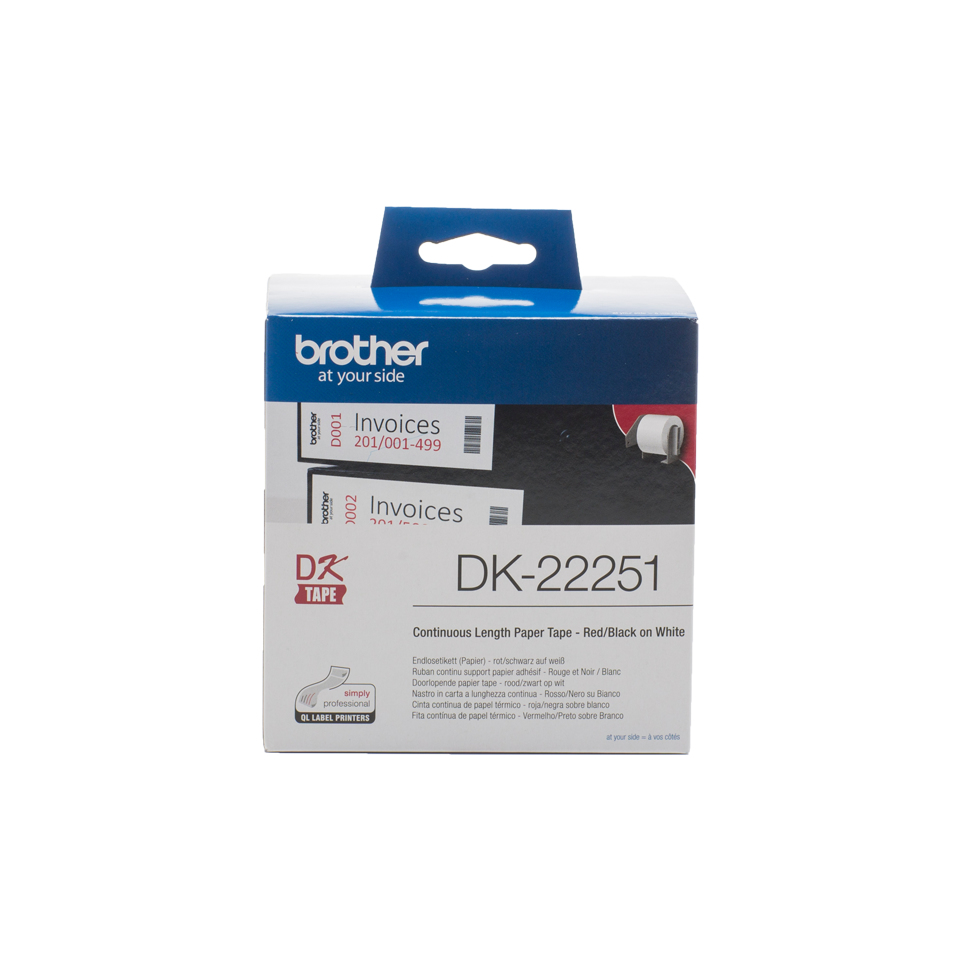 Brother DK22251 DirectLabel Etikettes red / black on white 62 mm x 15,24 m for Brother P-Touch QL 800
