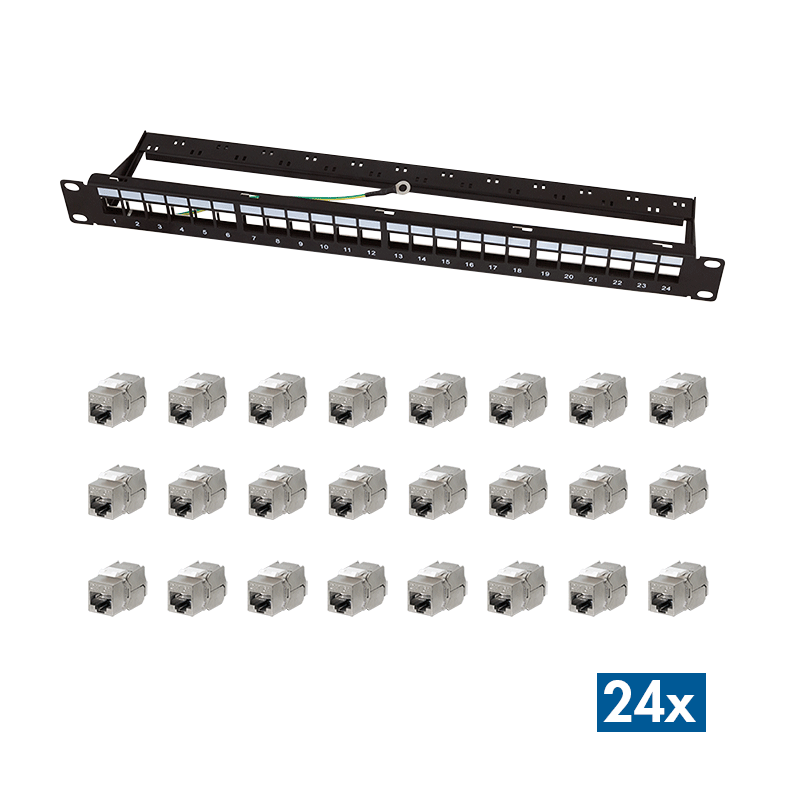 LogiLink Modular 24-port Cat.6A keystone panel, 19"/1U, black, EconLine