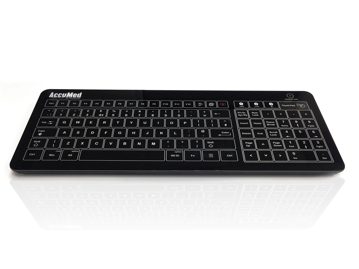 Image of Ceratech AccuMed Glass keyboard USB + Bluetooth QWERTY UK English...