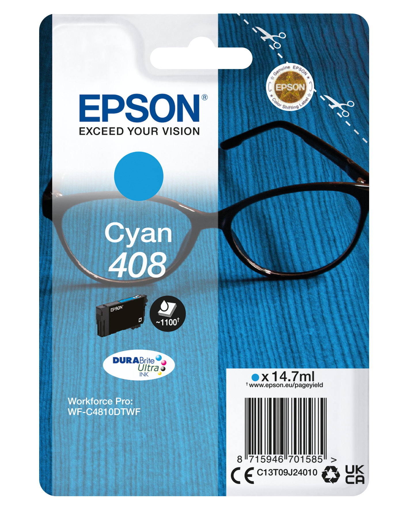 Image of Epson C13T09J24010/408 Ink cartridge cyan, 1.1K pages ISO/IEC...